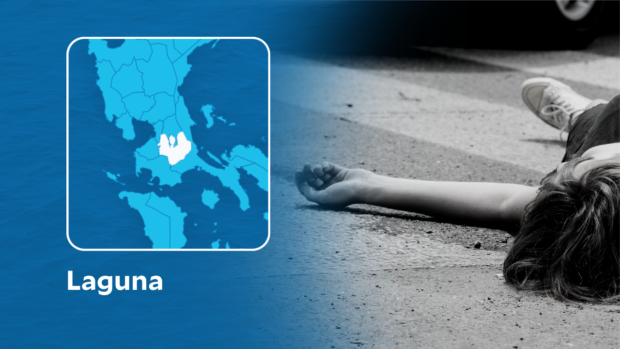 PHOTO: Stock photo a dead person lying on the street with a map of Laguna superimposed. STORY: Man shot dead during drinking spree in Laguna